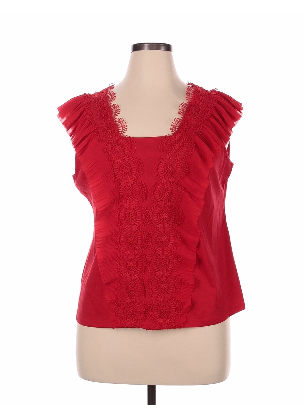 Red Lace-Trim Ruffle Sleeveless Tank Top